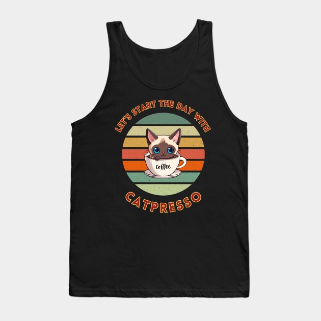 Let's start the day with catpresso, kawaii siamese kitty cat in a coffee cup pun art Tank Top by KIRBY-Z Studio